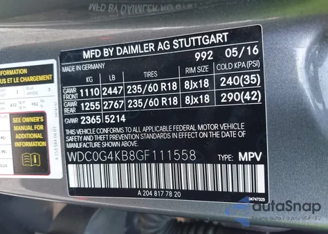 2016 Mercedes-Benz Glc 300 4Matic from USA, damaged, VIN WDC0G4KB8GF111558